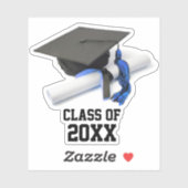 Sticker Bleu Noir Cap de Graduation & Tassel Classe De (Feuille)