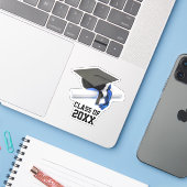Sticker Bleu Noir Cap de Graduation & Tassel Classe De (Ordinateur portable avec iPhone)