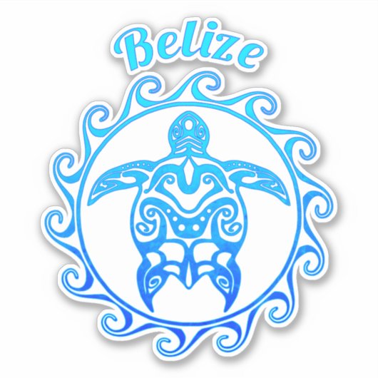 Sticker Bleu Océan Tortue Tribale Belize (Devant)
