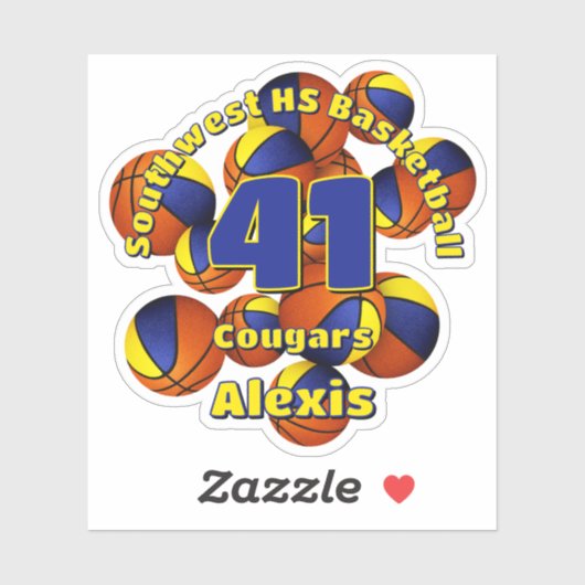 Sticker bleu or équipe couleurs basket-ball enfants nom (Feuille)