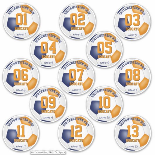 Sticker bleu orange enfants football couleurs jeu de 13 (Devant)