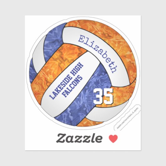 Sticker bleu orange filles volleyball avec nom de la masco (Feuille)