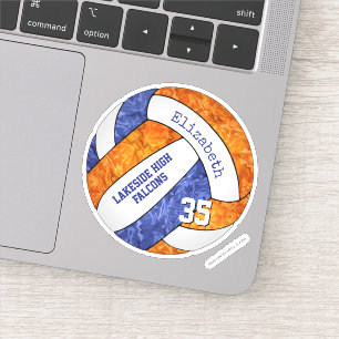 Sticker bleu orange filles volleyball avec nom de la masco