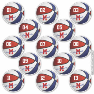 Sticker bleu rouge basketball coutume 13 joueurs noms