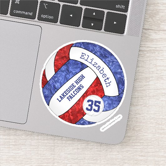 Sticker bleu rouge filles volleyball école équipe nom de l (Détail)