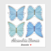 Sticker Bleu simple Papillons botaniques mignons Whimsical (Feuille)