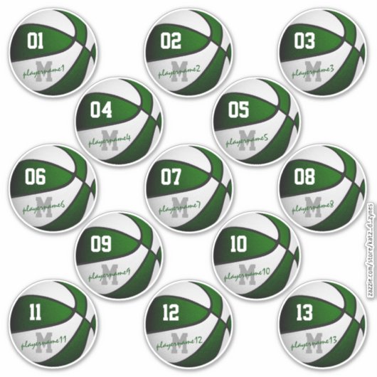 Sticker bleu vert basketball coutume 13 joueurs noms (Devant)