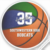 Sticker bleu vert équipe couleurs enfants ados basketball (Devant)