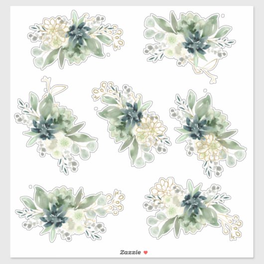 Sticker Bleu Vert Succulent Fleur Bunch (Feuille)