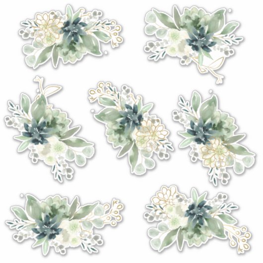 Sticker Bleu Vert Succulent Fleur Bunch (Devant)