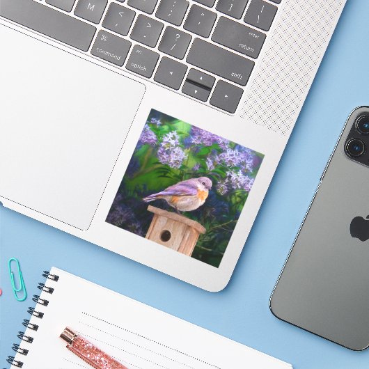 Sticker Bleuet de l'Est en neige - Photo originale (Ordinateur portable avec iPhone)