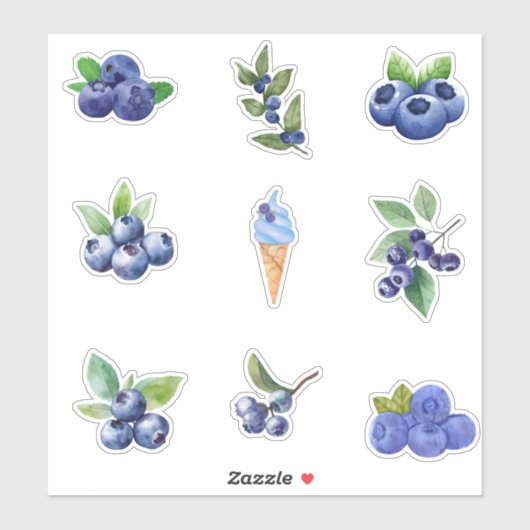 Sticker Bleuets d'aquarelle et branches de bleuets (Feuille)