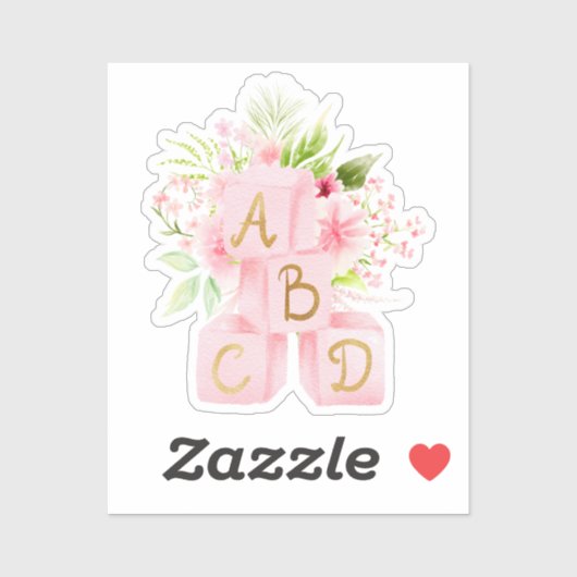 Sticker Blocs floraux roses mignons Alphabet (Feuille)