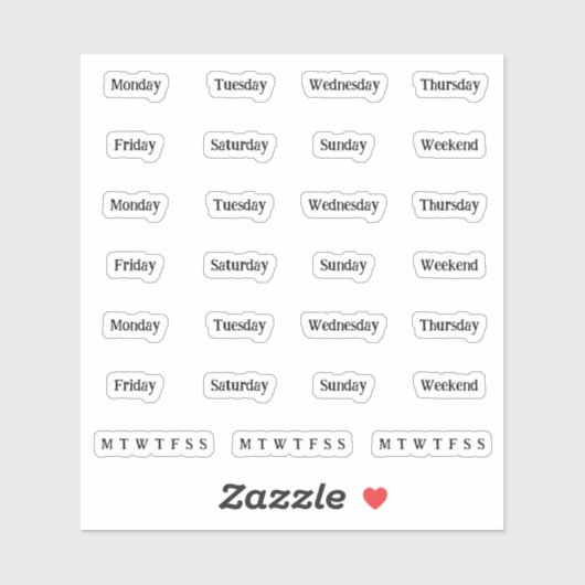 Sticker Blocs. Jours De La Semaine - Transparent (Feuille)