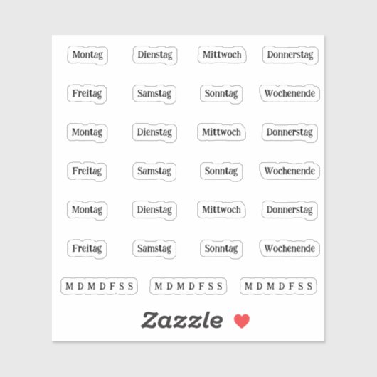 Sticker Blocs. Jours De La Semaine - Transparent (DEUTSCH) (Feuille)