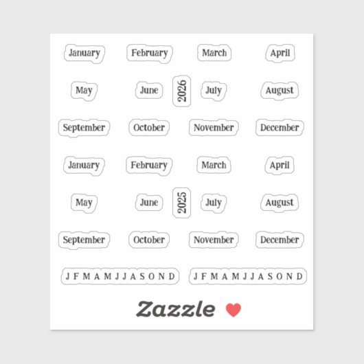 Sticker Blocs. Mois De L'Année 2025 2026 - Transparent (Feuille)