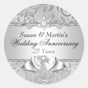 Sticker Bloemen & Strik 25-jarig Huwelijksjubileum