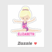 Sticker Blond blanc fille gymnastique rose leotard nom (Feuille)