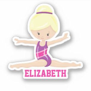 Sticker Blond blanc fille gymnastique rose leotard nom