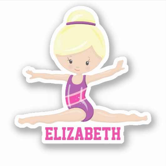 Sticker Blond blanc fille gymnastique rose leotard nom (Devant)