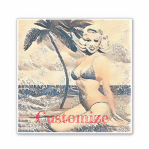 Sticker Blonde Kneeling Modèle de bikini Thunder_Cove