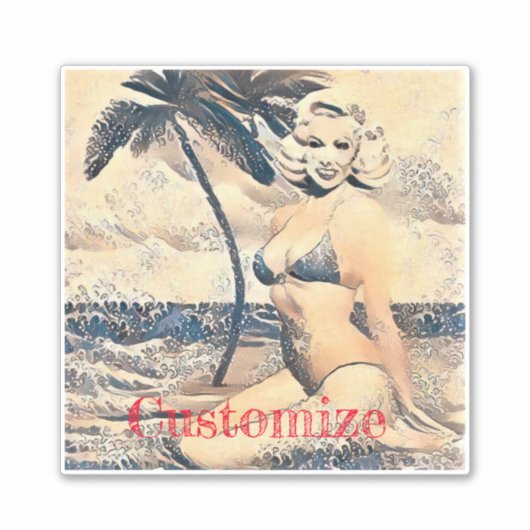 Sticker Blonde Kneeling Modèle de bikini Thunder_Cove (Devant)