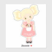 Sticker Blonde mignonne Anniversaire fille et chiot (Feuille)
