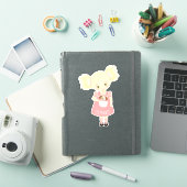 Sticker Blonde mignonne Anniversaire fille et chiot (Couverture iPad)