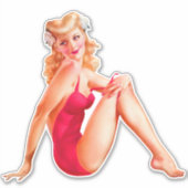 Sticker Blonde Pin up en maillot de bain rouge (Devant)