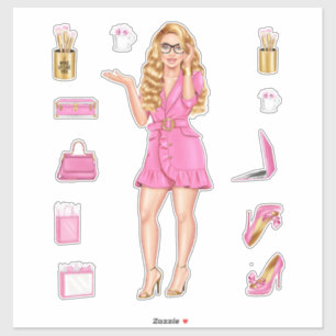 Sticker Blonde rose haute mode femmes décorations