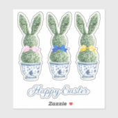 Sticker Blue and White Chinoiserie With Rabbit Topiaries (Feuille)
