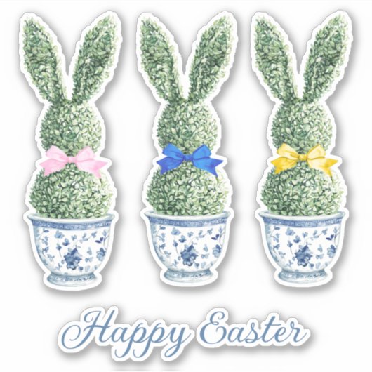 Sticker Blue and White Chinoiserie With Rabbit Topiaries (Devant)