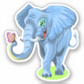 Sticker Blue Elephant Jouer Avec Papillon (Recto)
