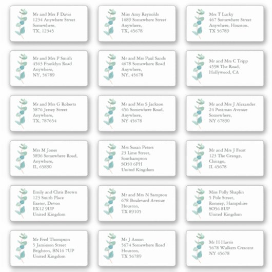 Sticker Blue EucaIyptus Nom du bénéficiaire individuel Adr (Devant)