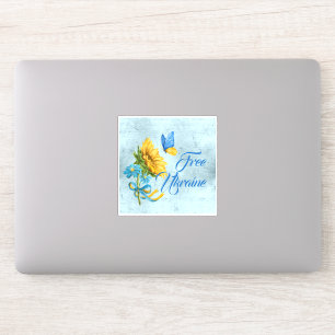 Sticker Blue Free Ukraine Tournesol & Papillon Vinyl