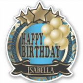 Sticker Blue Happy Birthday - Ajouter un nom (Devant)