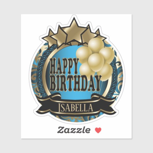 Sticker Blue Happy Birthday - Ajouter un nom (Feuille)