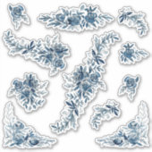 Sticker Blue indigo aquarelle lin fleuri mariage (Devant)