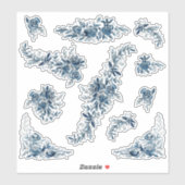 Sticker Blue indigo aquarelle lin fleuri mariage (Feuille)