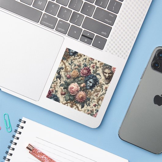 Sticker Blue Moon Grimoire – Gothic Victorian (Ordinateur portable avec iPhone)