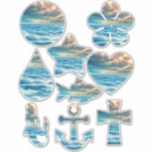 Sticker Blue Ocean Seascape Ciel nuageux formes géométriqu (Devant)