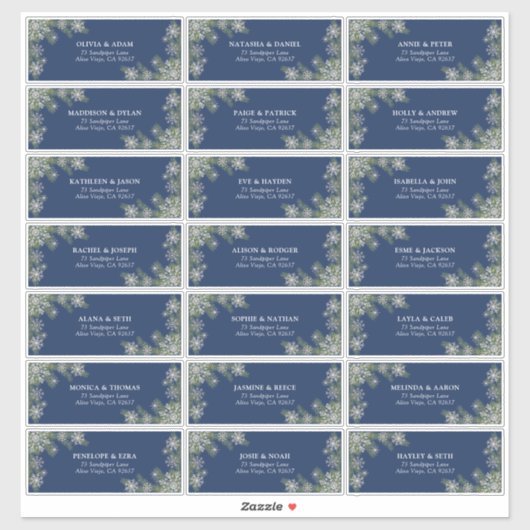 Sticker Blue Silver Winter Wedding Adresse d'hôte (Feuille)