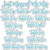Sticker Blue Typography Just Married, Mr & Mrs and Table (Devant)