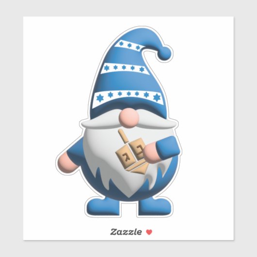 Sticker Blue White Hanukkah Gnome holding Dreidel (Feuille)