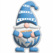 Sticker Blue White Hanukkah Gnome holding Menorah (Devant)