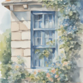 Sticker Blue Window Stone Wall Cottage Vines (Devant)