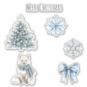 Sticker Blue Winter Christmas Tree Fox Snowflakes Bow (Devant)