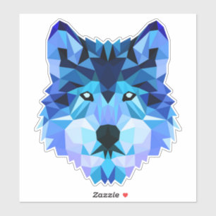 Sticker Blue Wolf Head Low Poly Art