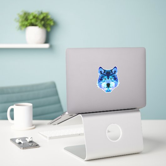 Sticker Blue Wolf Head Low Polygon-00000 (Ordinateur portable sur le bureau)