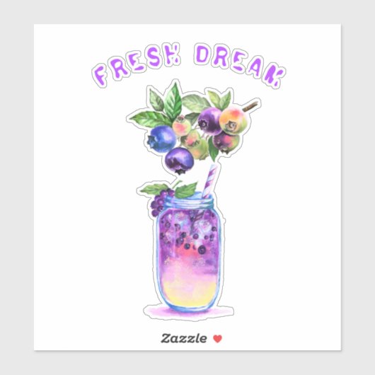 Sticker Blueberry Fruits Jus Cool Boire Cocktail (Feuille)